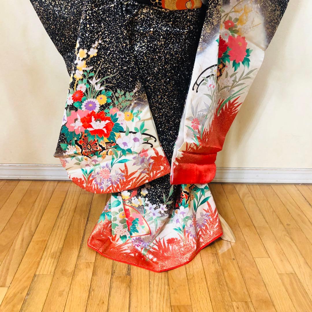 豪華7歳完全フルセット‼️豪華黒地ラメキッラキラ⭐︎花車扇金彩刺繍煌