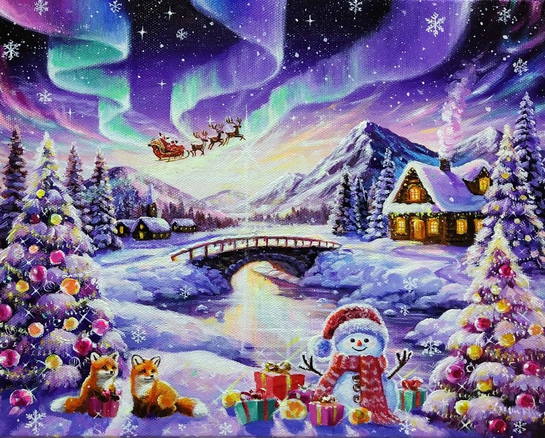 k*☆様 【オーロラの煌めき】アクリル画 F3 風景画 絵画 How to draw [Northern Lights] with acrylic paint /Simple acrylic