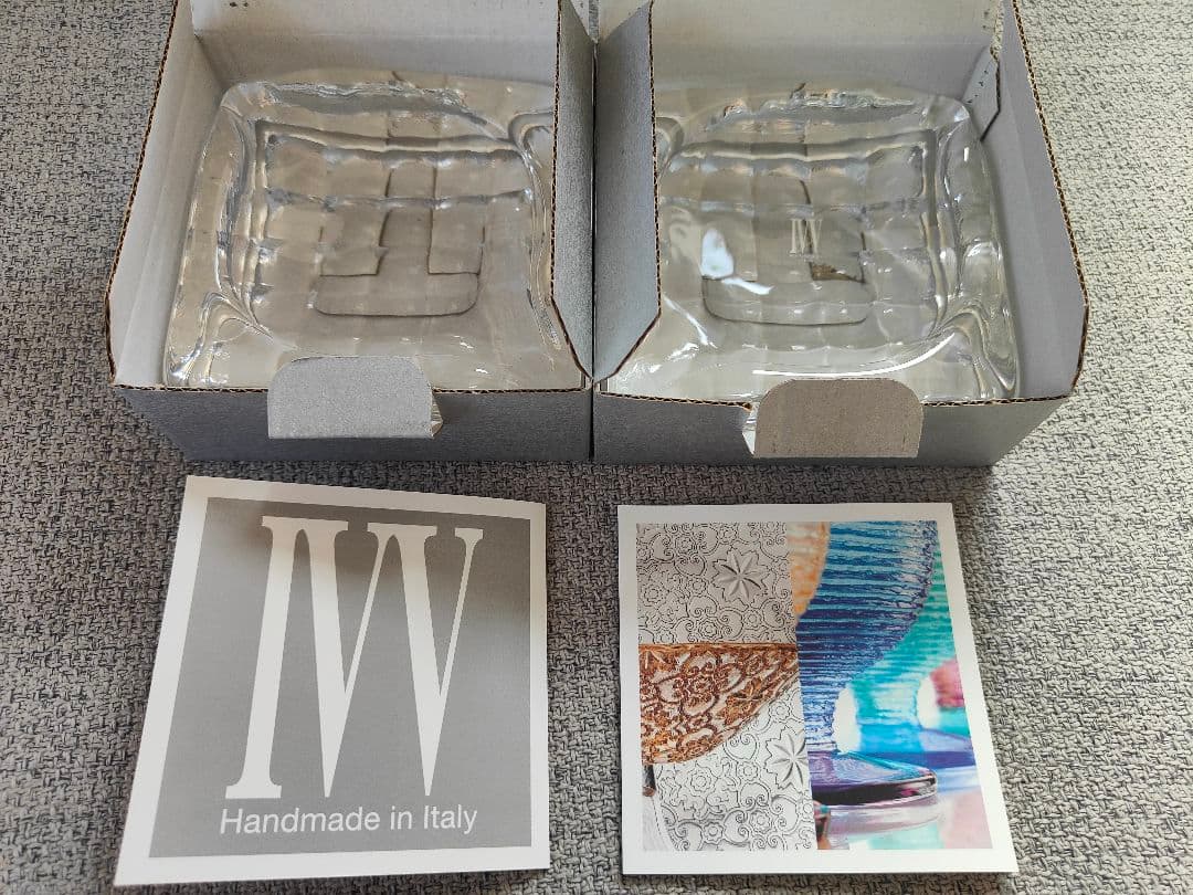 ペア IVV社 高級 イタリアハンドメイド クリスタル スクエア 花器 ペア IVV社 高級 イタリアハンドメイド クリスタル スクエア 花器