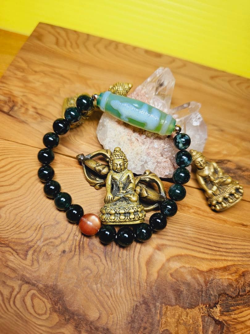 超レア★黒朱砂★緑双観音天珠のブレス