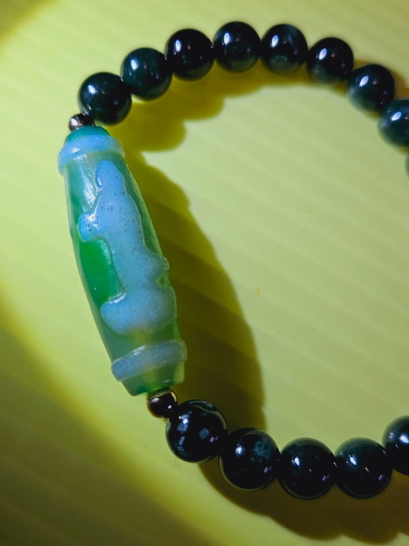 超レア★黒朱砂★緑双観音天珠のブレス