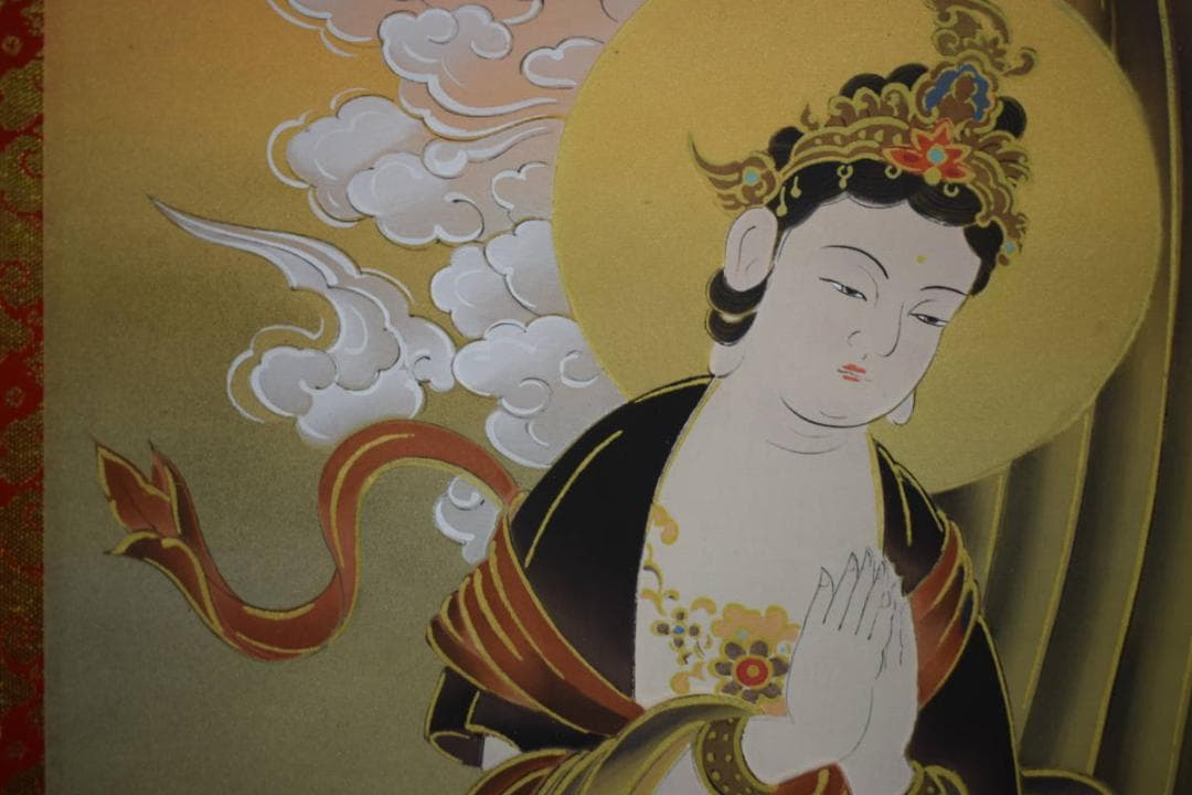 真作/福田素仙/三尊佛図/桐共箱付/布袋屋掛軸HH-117 - メルカリ