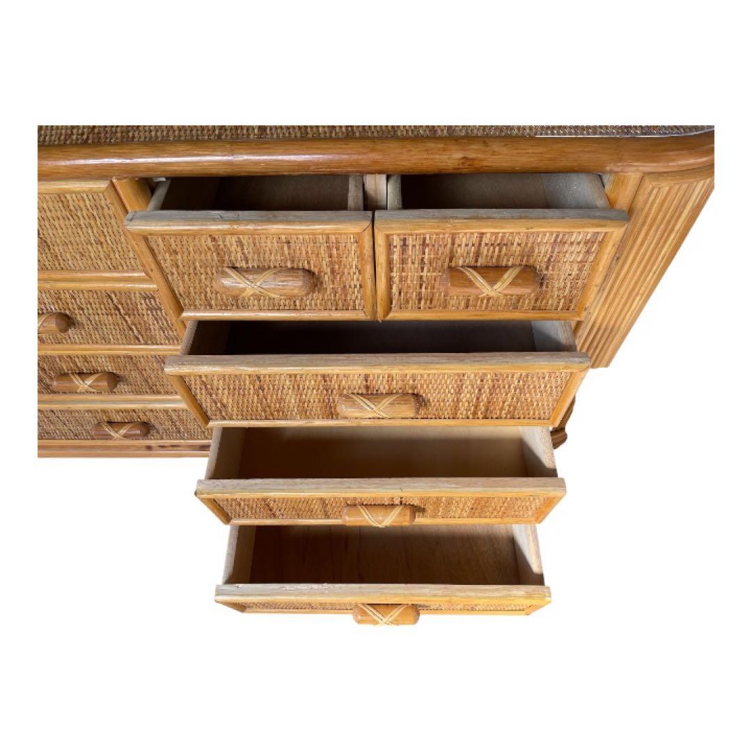 籐 ラタン チェスト 引き出し4段10杯 ワイド&ロー テレビ台 収納棚