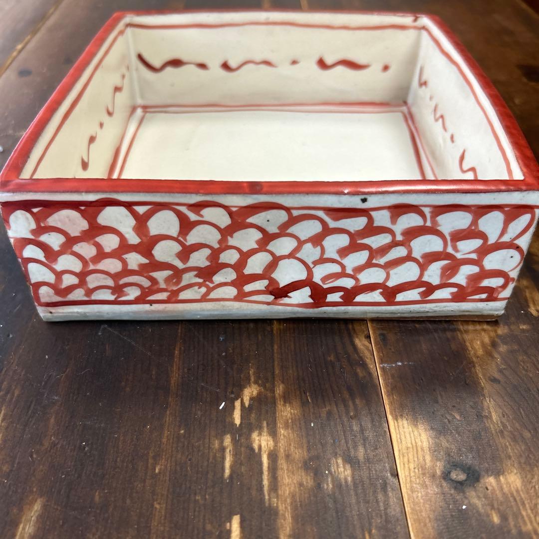 黒田陶苑 作家 陶芸作家 佐藤敏 赤絵四方皿 角皿