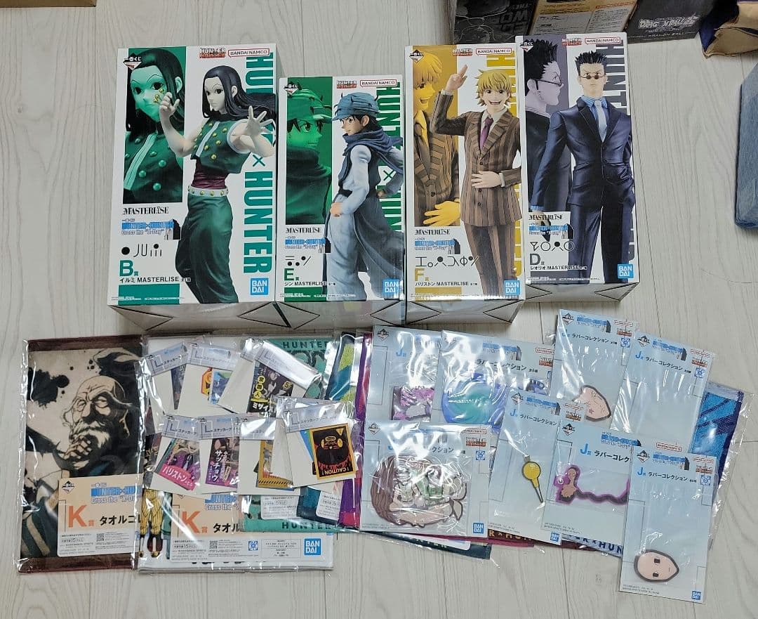 人気ハンターハンター　一番くじ　イルミパリストンレオリオジンJ賞、K賞、L賞 キルア＆アルカ/ナニカ、イルミ、ヒソカ、レオリオ、ジン、パリストン