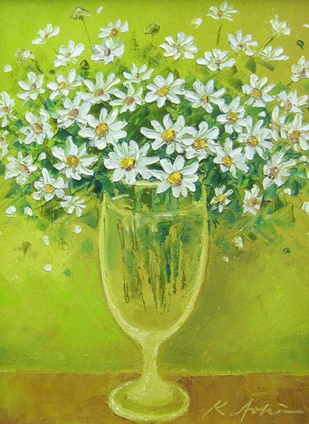 絵画 油絵 青木今陽 肉筆油絵 白い花 F4 - メルカリ