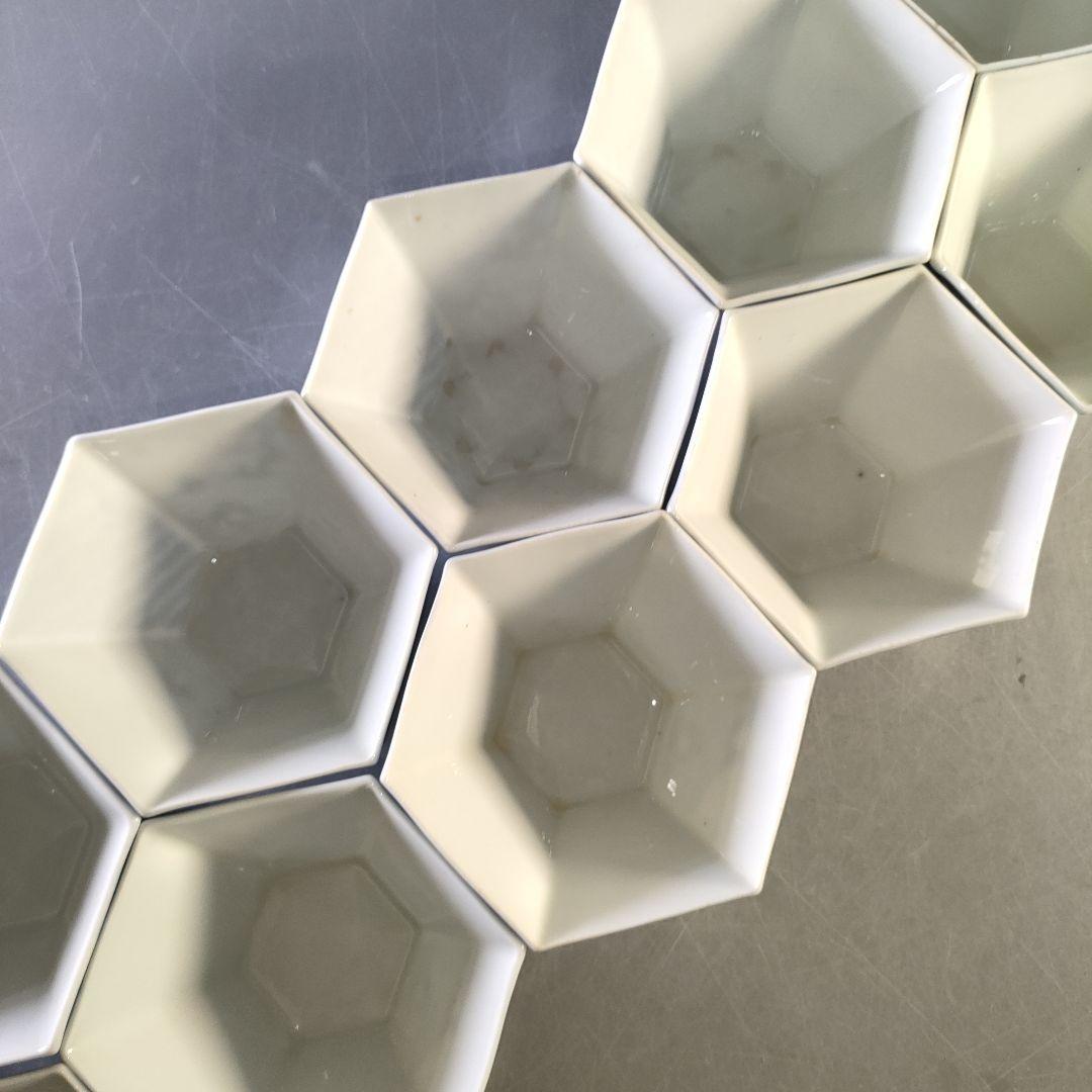 A1283-2/在銘/古伊万里波紋人物図六角小鉢15客/銘々皿/飾鉢/懐石道具