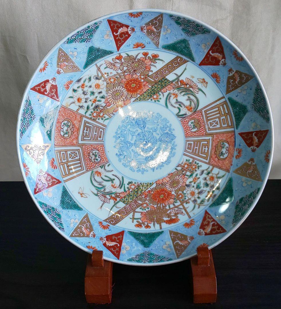 古伊万里 江戸時代中期 多彩な花柄の陶器の皿 000000000398_B2vvcBN.jpg