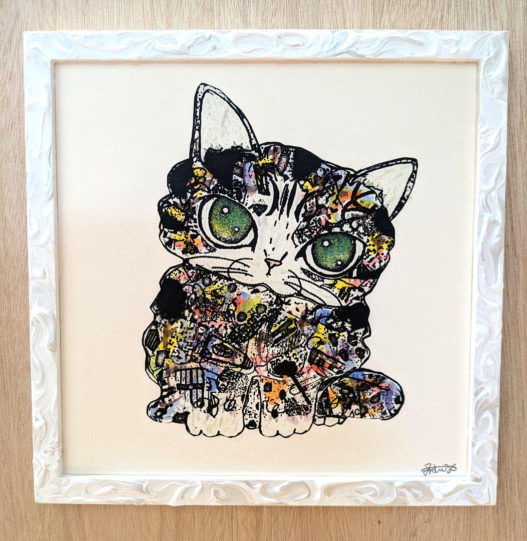 手作り額付き銅版画カラー作品　title「きらめきニャンコ」 額付き銅版画作品 title「きらめきニャンコ」 | iichi 日々の暮らしを