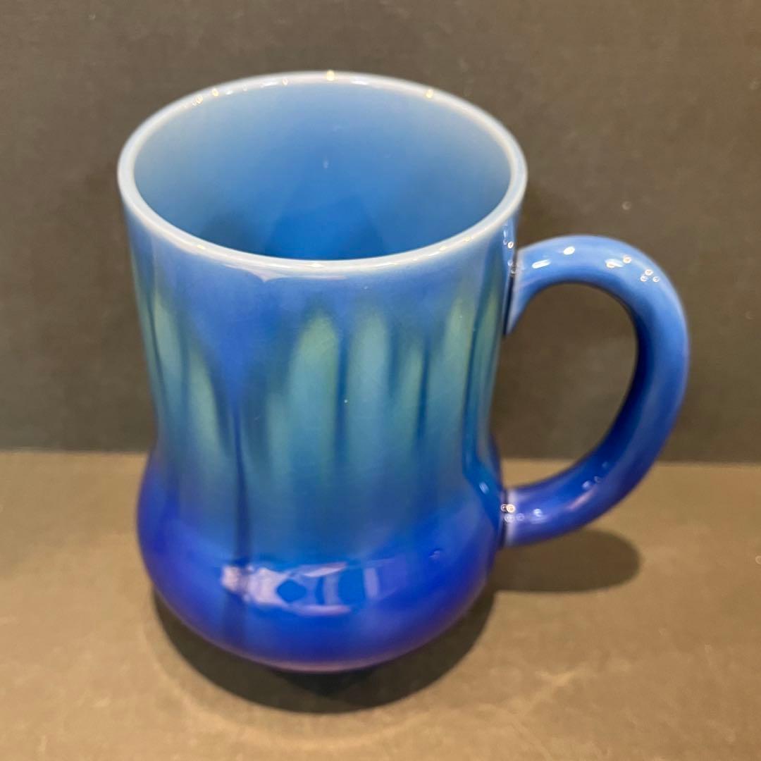 未使用品 三代 徳田八十吉 碧明耀彩 ビール呑/共布共箱陶歴あり 人間