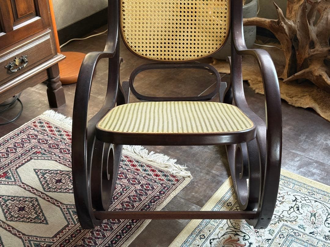 希少 ラタン ロッキングチェア 背もたれ カゴメ編み ヴィンテージ SG