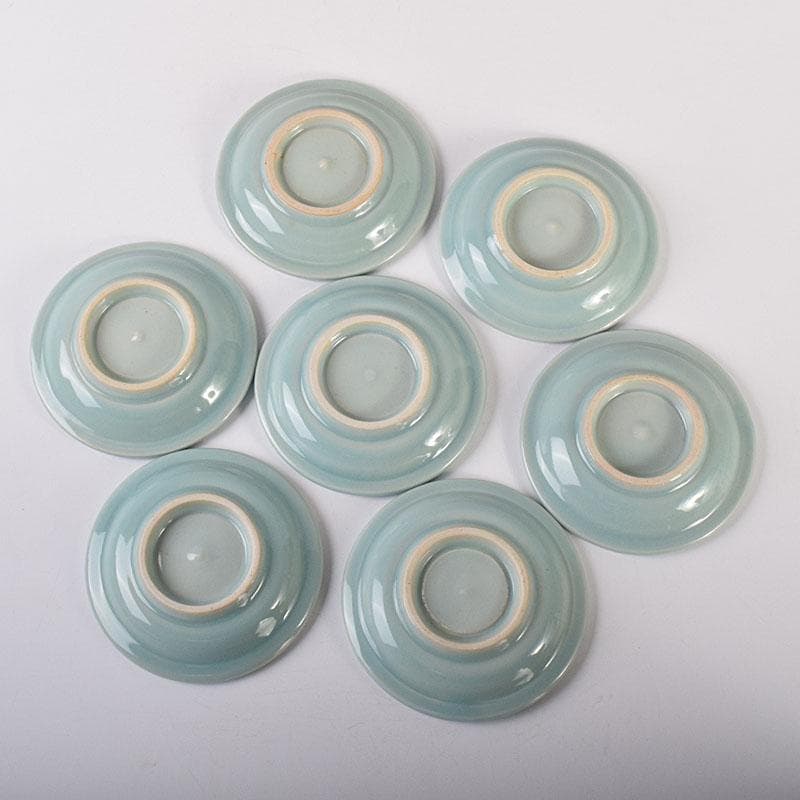 和食器 木野皿山窯 上田恒次作 青磁鎬手 銘々皿 7客