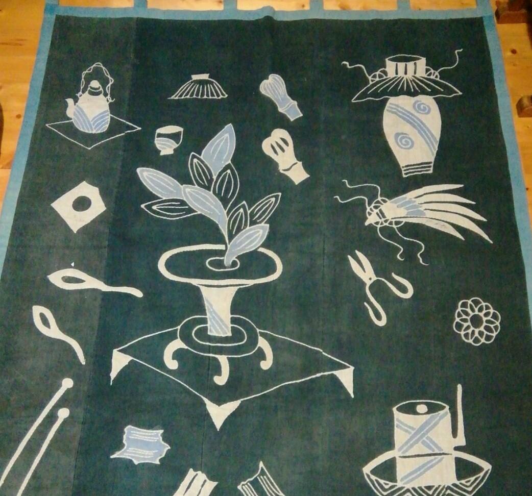 専用です。【ハンドメイド】古布　タペストリー★筒描き 楽天市場】河内木綿 筒描き 4幅 ／綿布 襤褸 ボロ 藍 リメイク 型染め