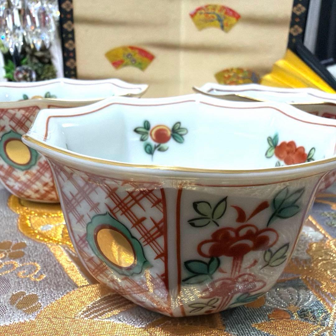 たち吉赤絵金彩八角鉢　中皿シール付きクリスタル小鉢　金彩豪華大鉢　No.4-33