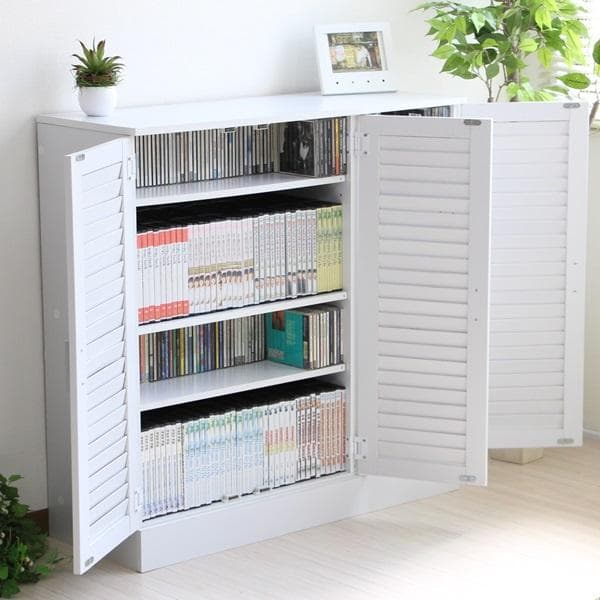 512 シューズボックス 下駄箱 ルーバー 90タイプ ホワイト DVD収納
