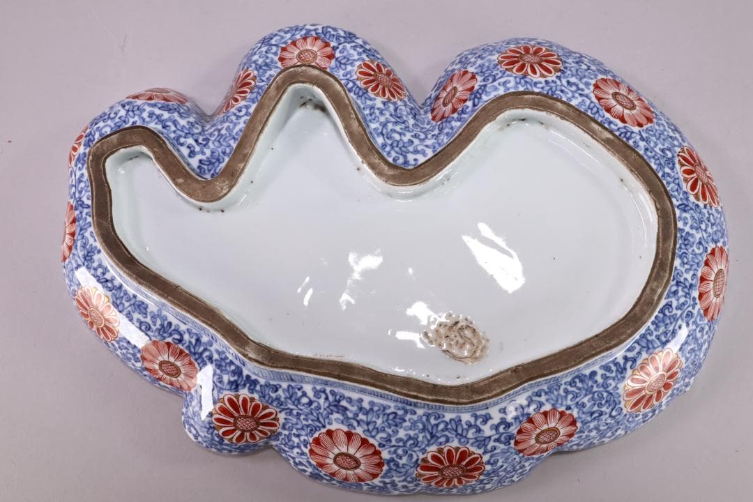 江戸中期 古伊万里 美人形 飾皿 変形皿 色絵金彩 巾40.5㎝ BJ201