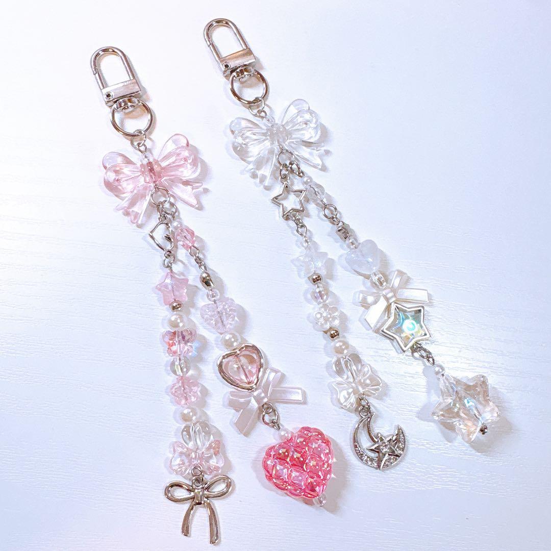ビーズキーホルダー コレクトブック ピンク クリア 2コセット チャーム