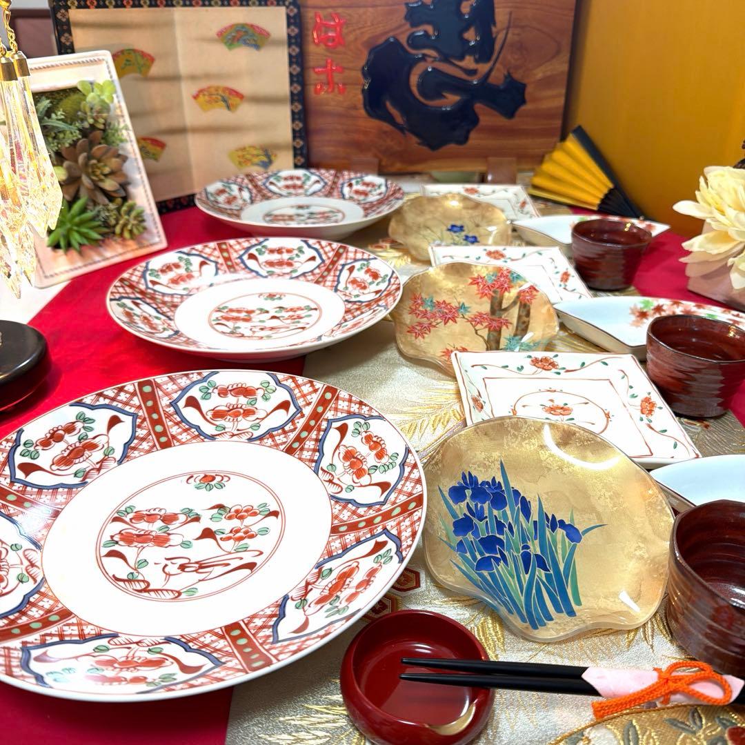 たち吉 扇型皿南風窯ガラス製絵違いkimijima yukiko No.5-10