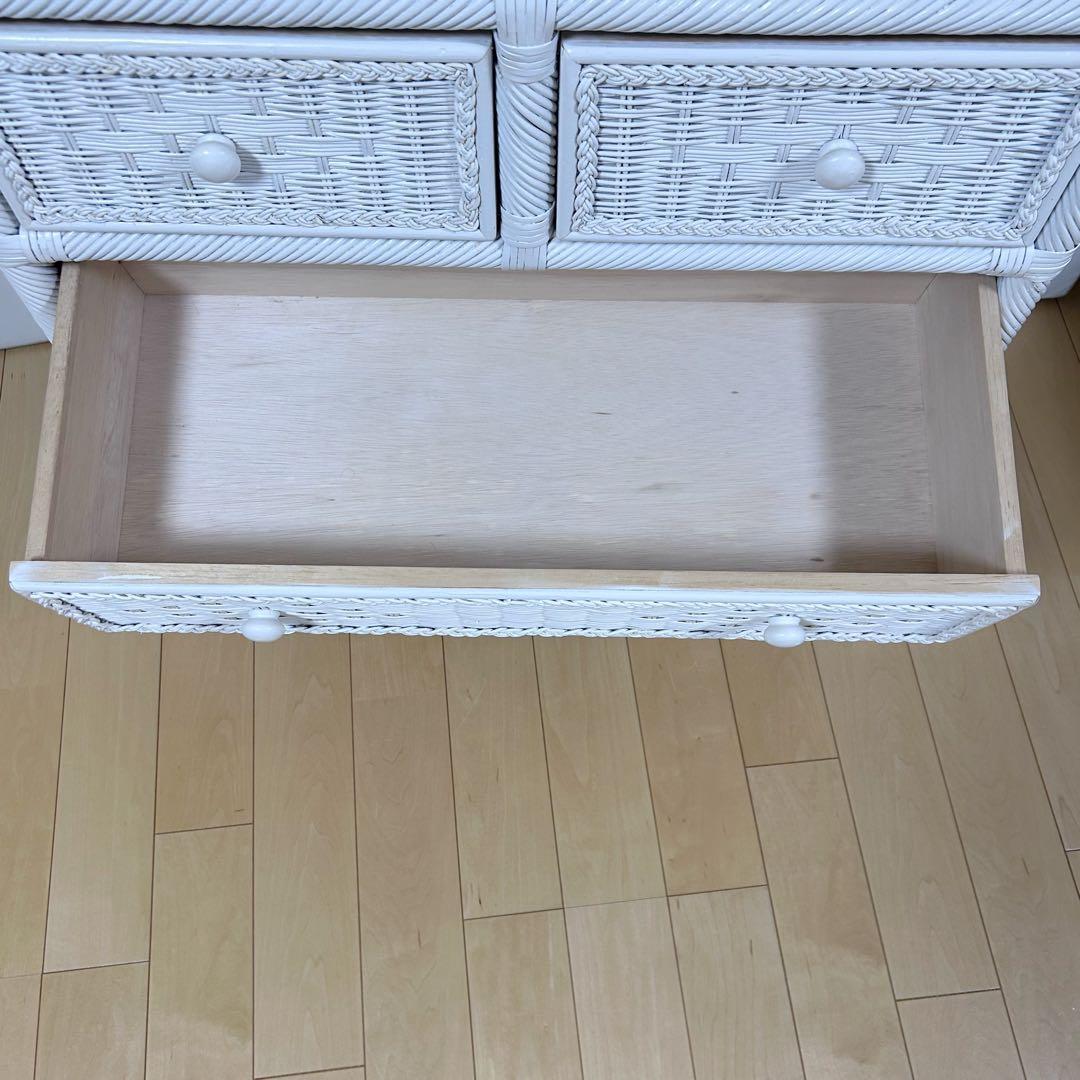 フレンチカントリーラタン 籐 3段チェスト ホワイトラタン 丸脚 白家具