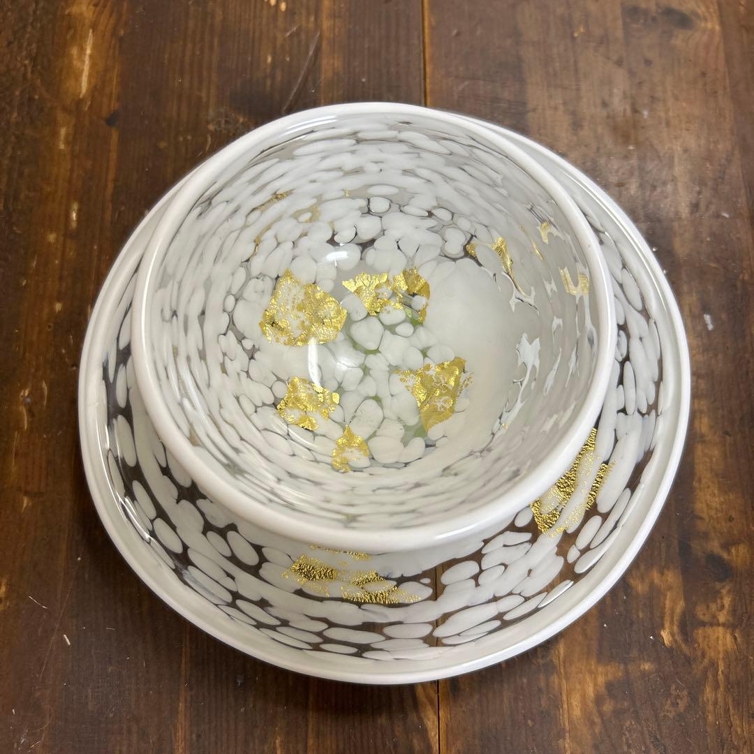 ガラス作家 石井康治 カップ＆ソーサー 金彩 工芸品 成川美術館展示品