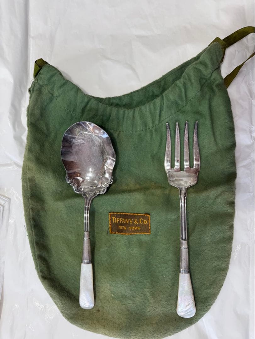 銀　sterling Tiffany & Co. 袋付き 白蝶貝　カトラリー シルバープレート】白蝶貝デザートカトラリー 6組 - Edwardian Dreams