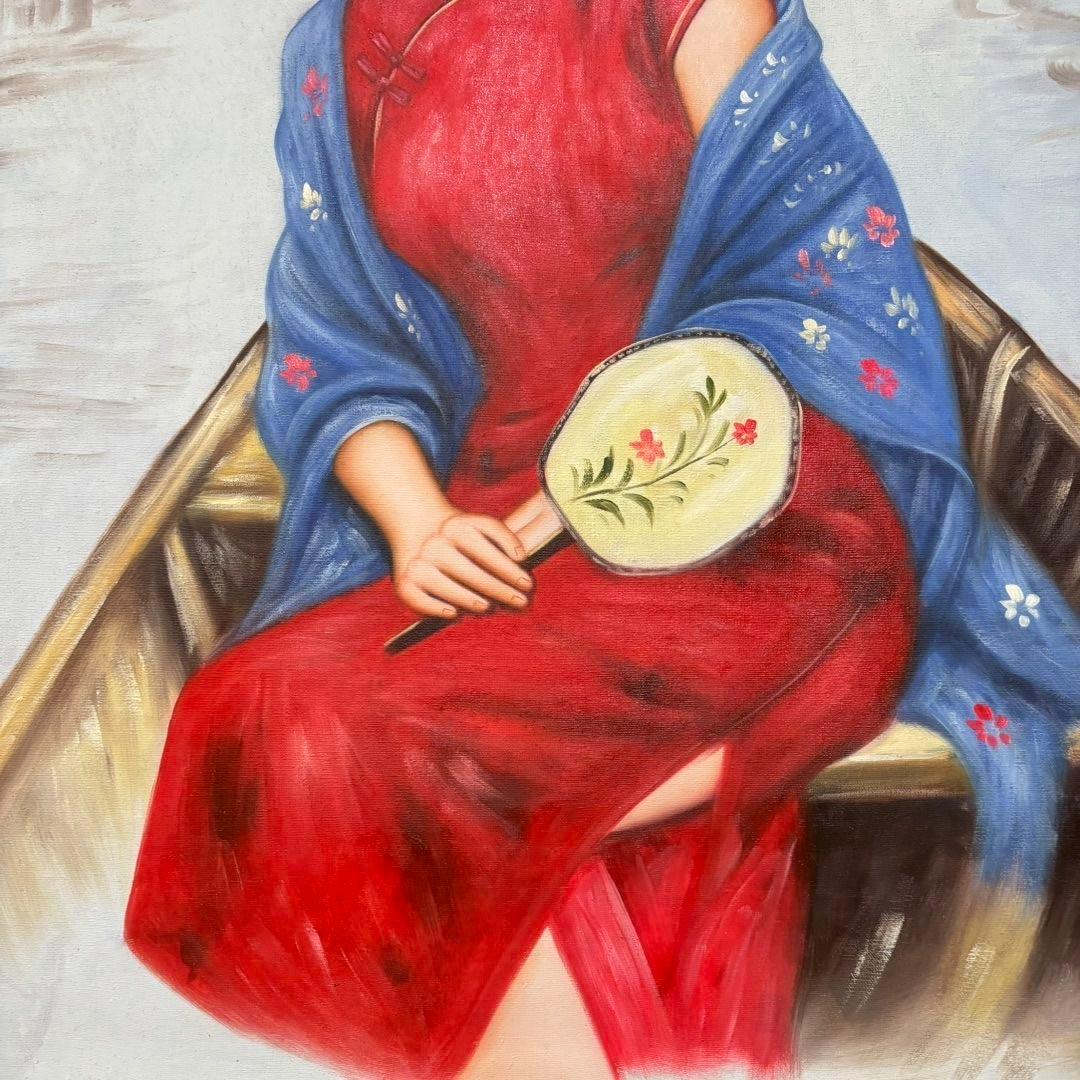 純手描き 水彩油画 人物画 冷军 作品図 中国絵画 約70×100cm 未表装