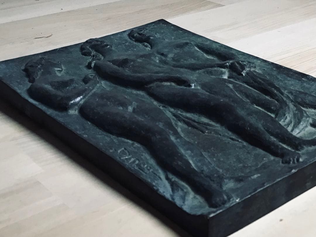 ◉真作保証品◉昭和期/重鎮彫塑家〓畝村直久◉ブロンズレリーフ『3人裸婦像』壁掛け