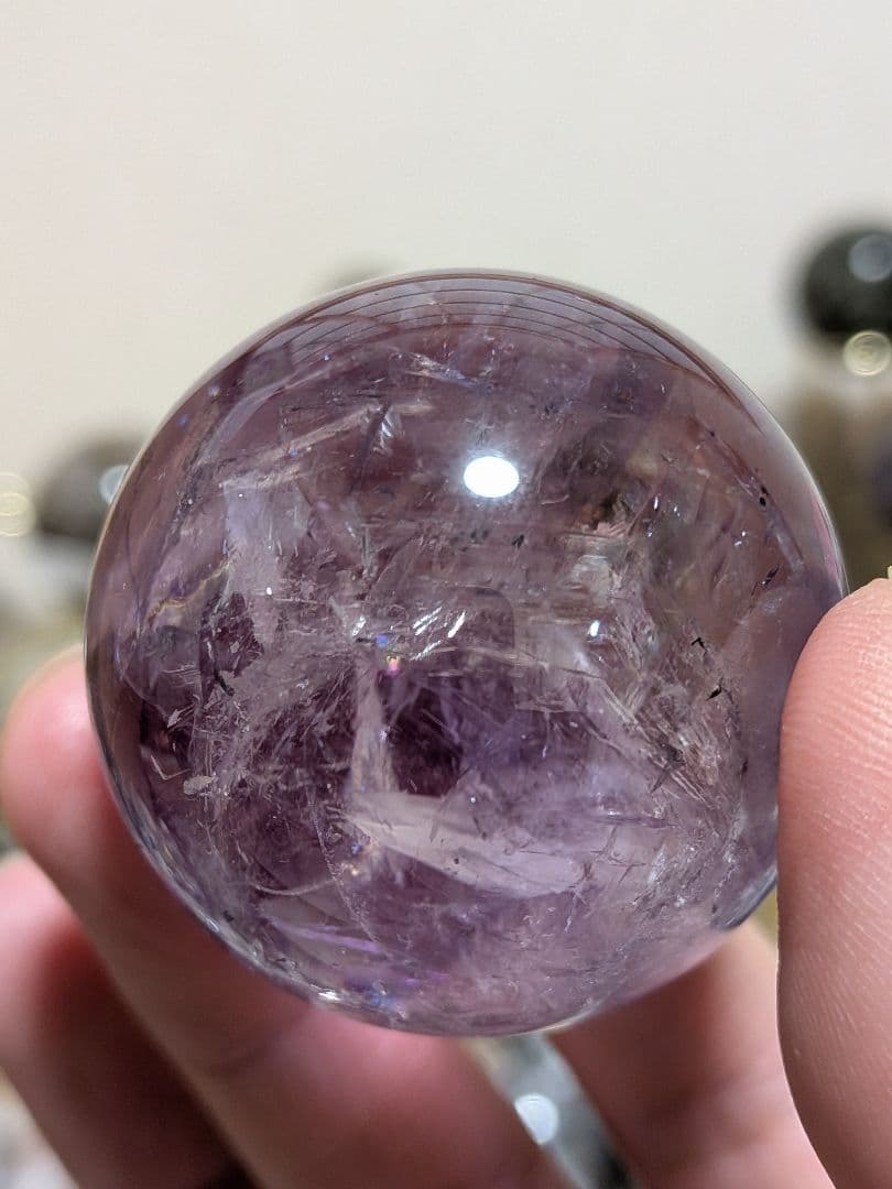 アメジスト☆スフィア☆ナミビア産☆希少☆高品質☆虹☆台座つき☆