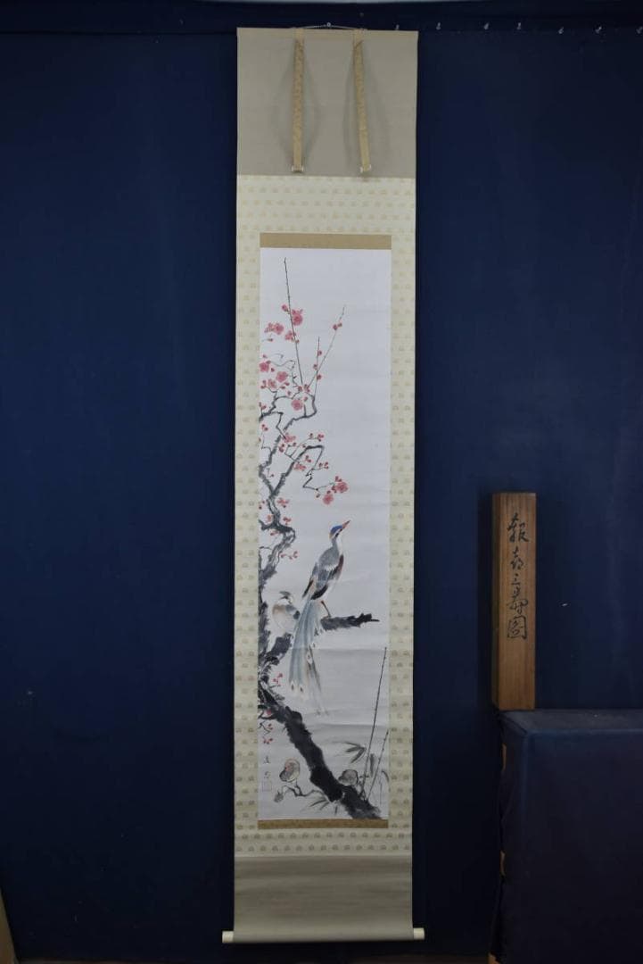 真作】植中直斎/梅花寿帯鳥図/掛軸☆宝船☆Z-916 - メルカリ