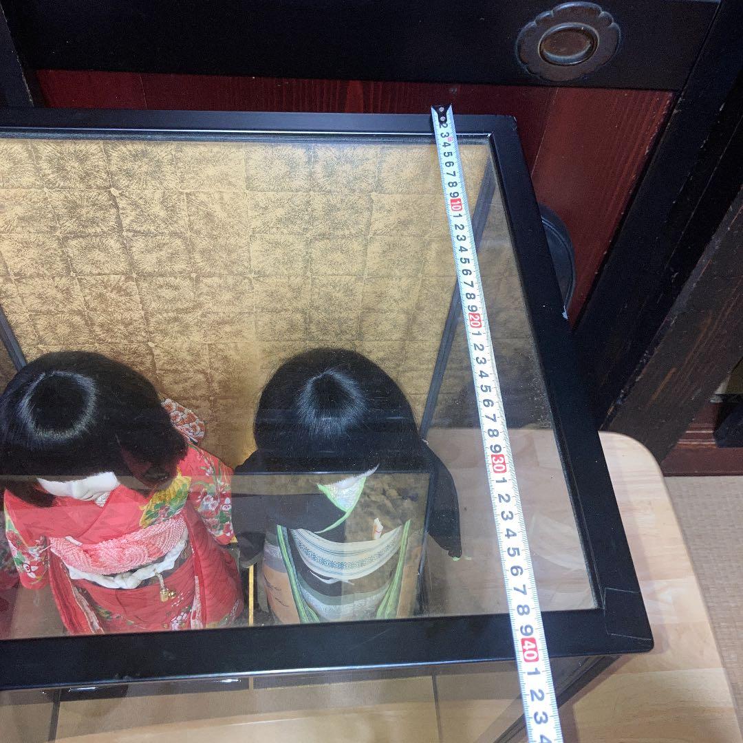 日本人形 大きな一松人形二体 ガラスケース入り 布カバー付（一体のみ