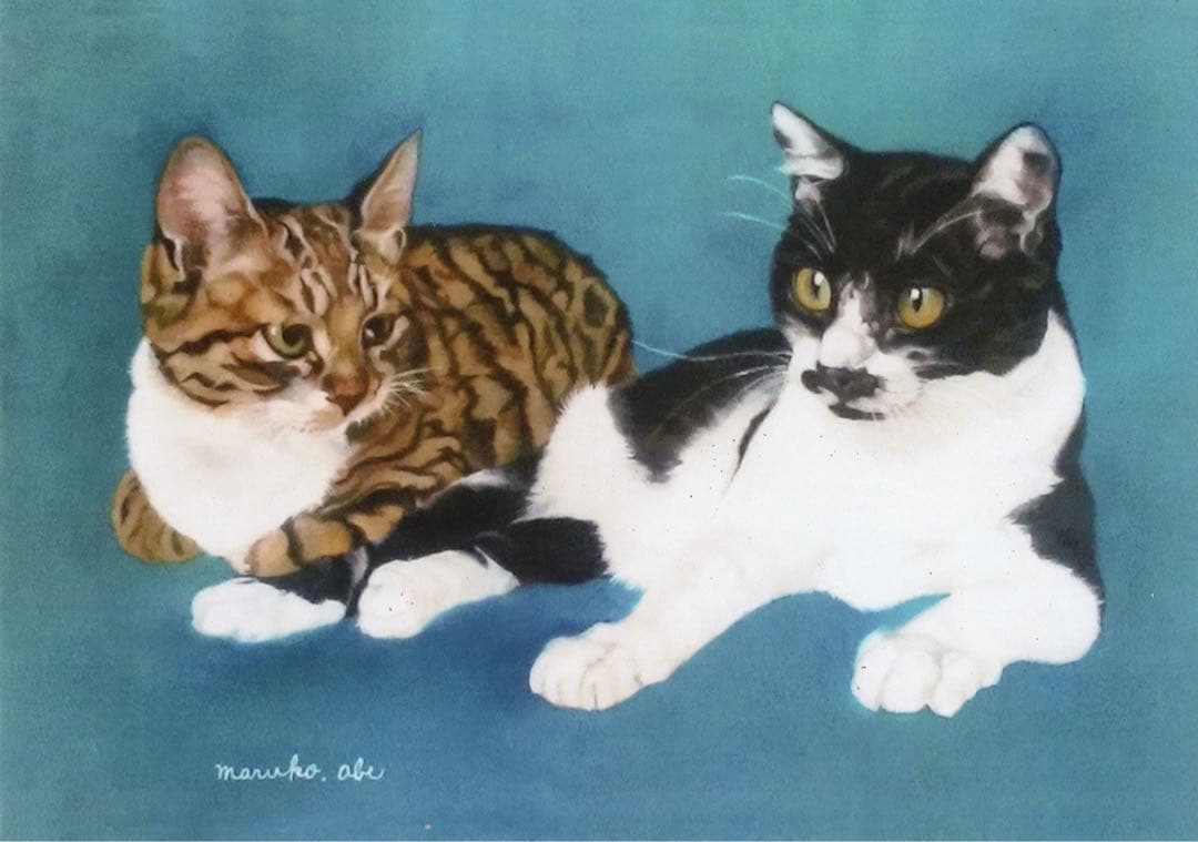 原画「寝床の二匹」《＋猫イラスト３枚無料プレゼント！》