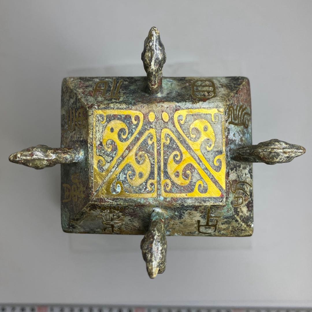 古銅 金象嵌 蓋付花入 30.5cm 東キ7-1206① タルサ