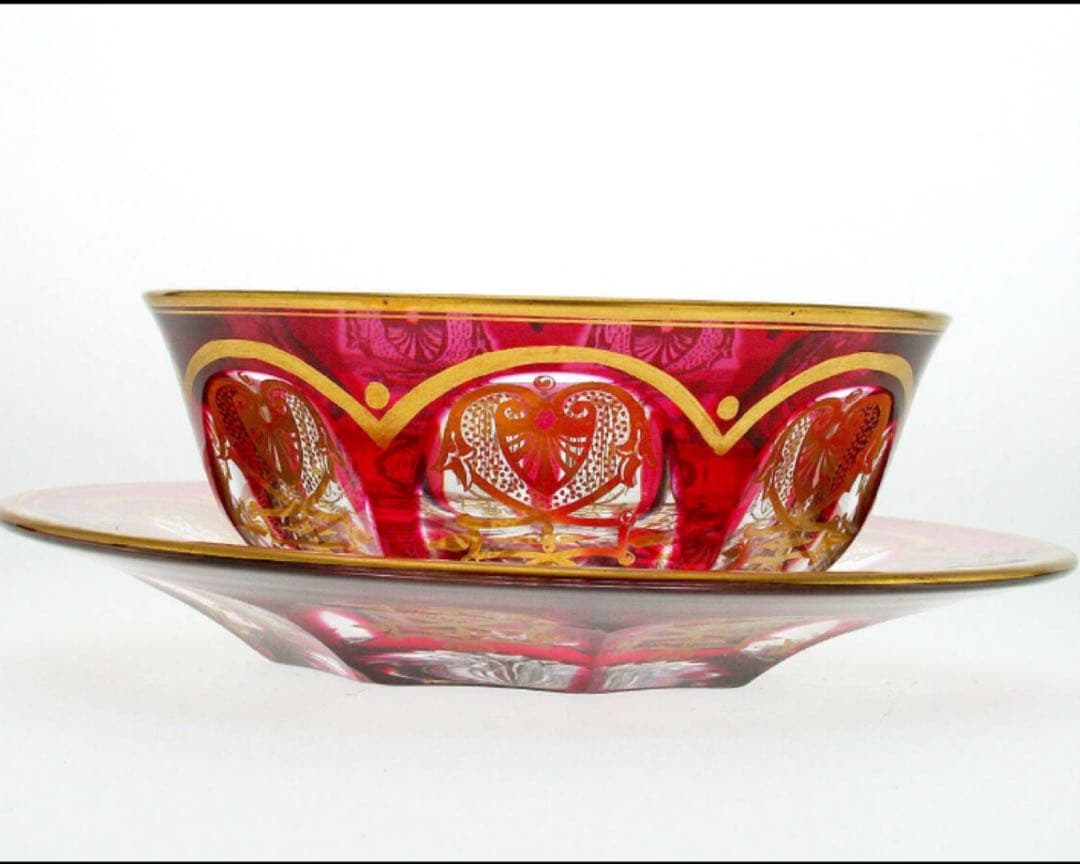 オールドバカラ 赤 金赤金彩帝政様式装飾紋 ラージボール&プレート