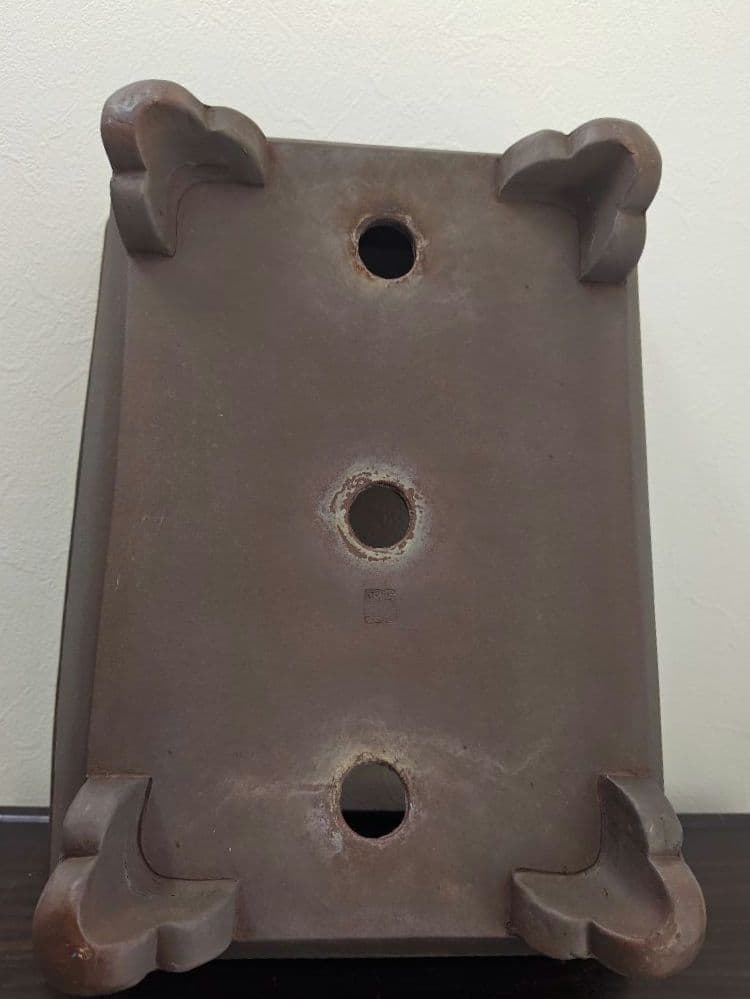 陶器製長方形盆栽鉢 ブラウン 約47cm×36cm×19.5cm　落款　太山