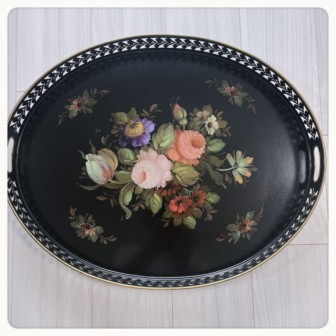 フランス ハンドペイント OVトレイ ヴィンテージ 薔薇 鋳物