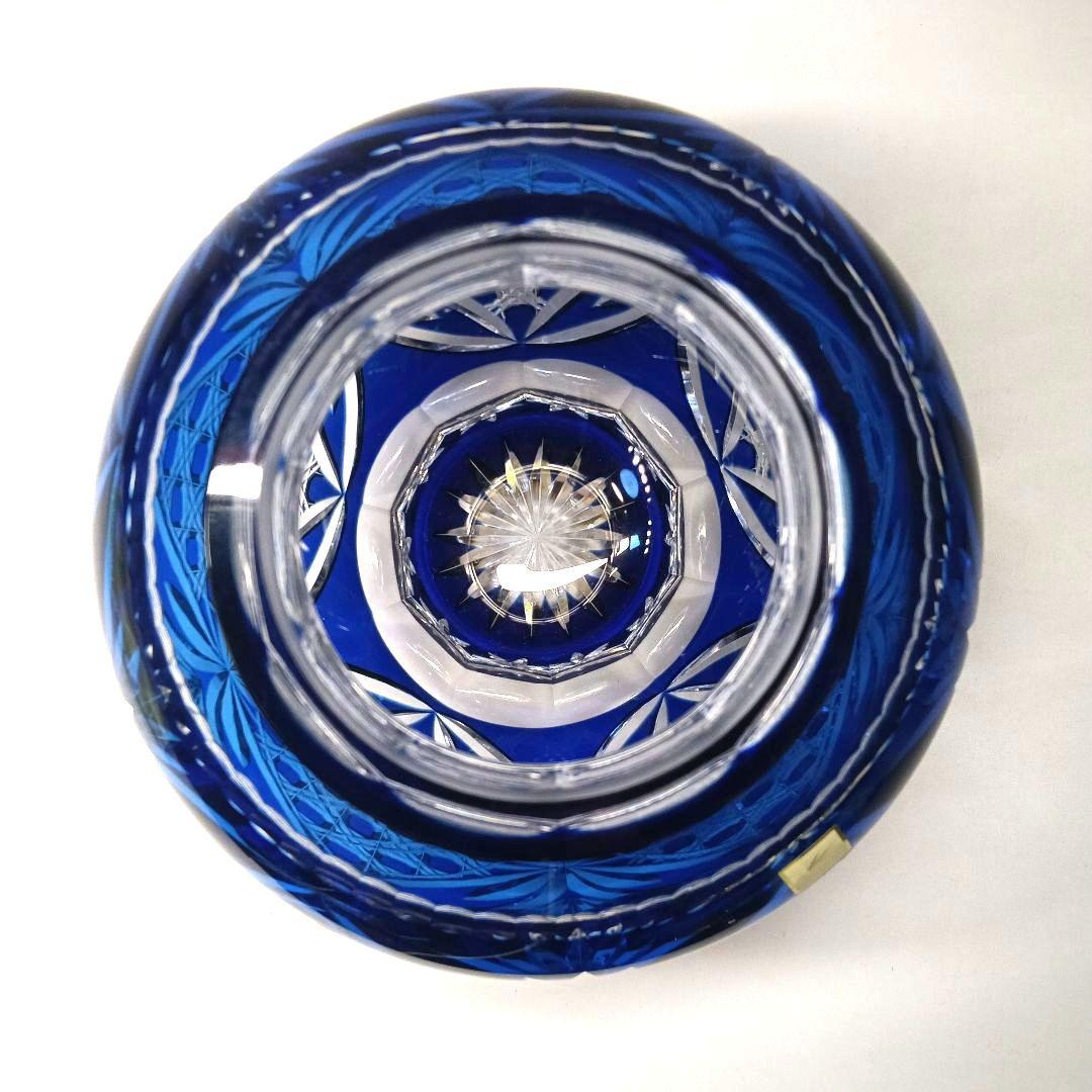 未使用 美品 カガミクリスタル 江戸切子 花瓶 笹葉麻葉紋 伝統工芸士