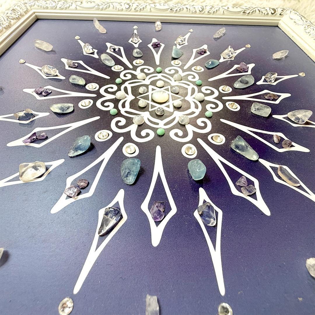 【開運】新月満月の“陰陽”クリスタルアート 天然石 曼荼羅 ヒーリング 2枚組