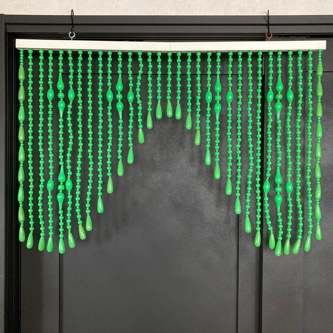 当時物 昭和レトロ レトロポップ 珠のれん グリーン 新品】レトロポップ ニューエース 珠のれん 木製ビーズ 暖簾 のれん 緑