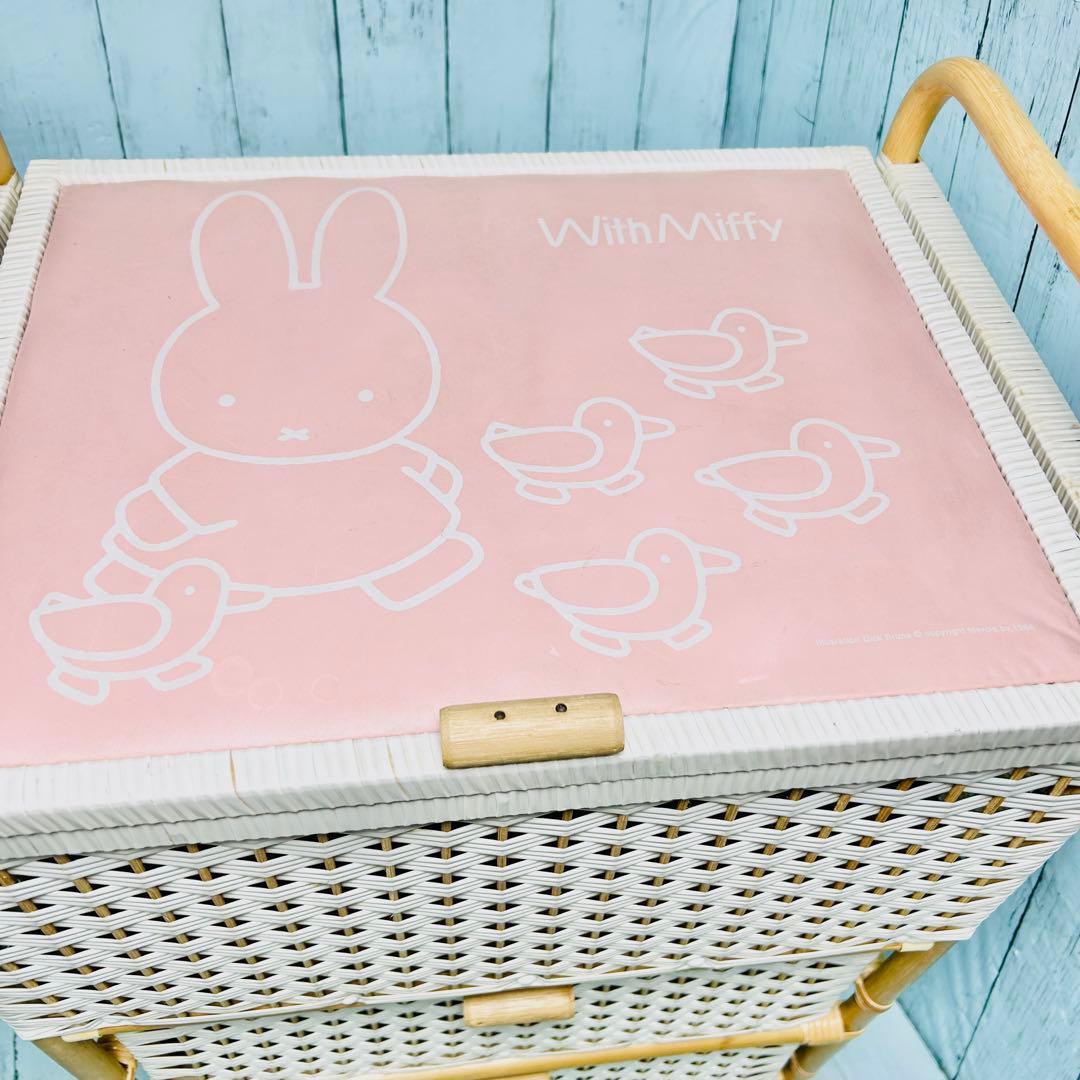 ミッフィー ピンク 籐ラタン 大型 蓋付 バスケット3段 昭和レトロ レア