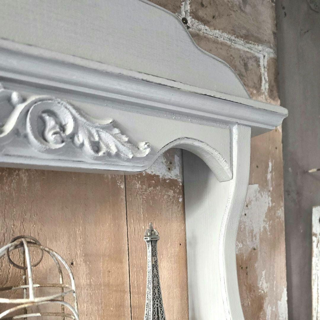 フレンチアンティークシャビー壁掛けシェルフ ワイド450グレー モール