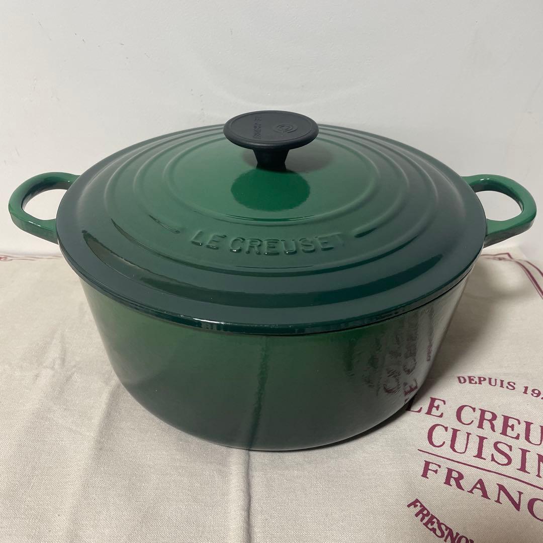 《廃盤希少》ルクルーゼ 24cm 希少 カクタスグリーン ココットロンド