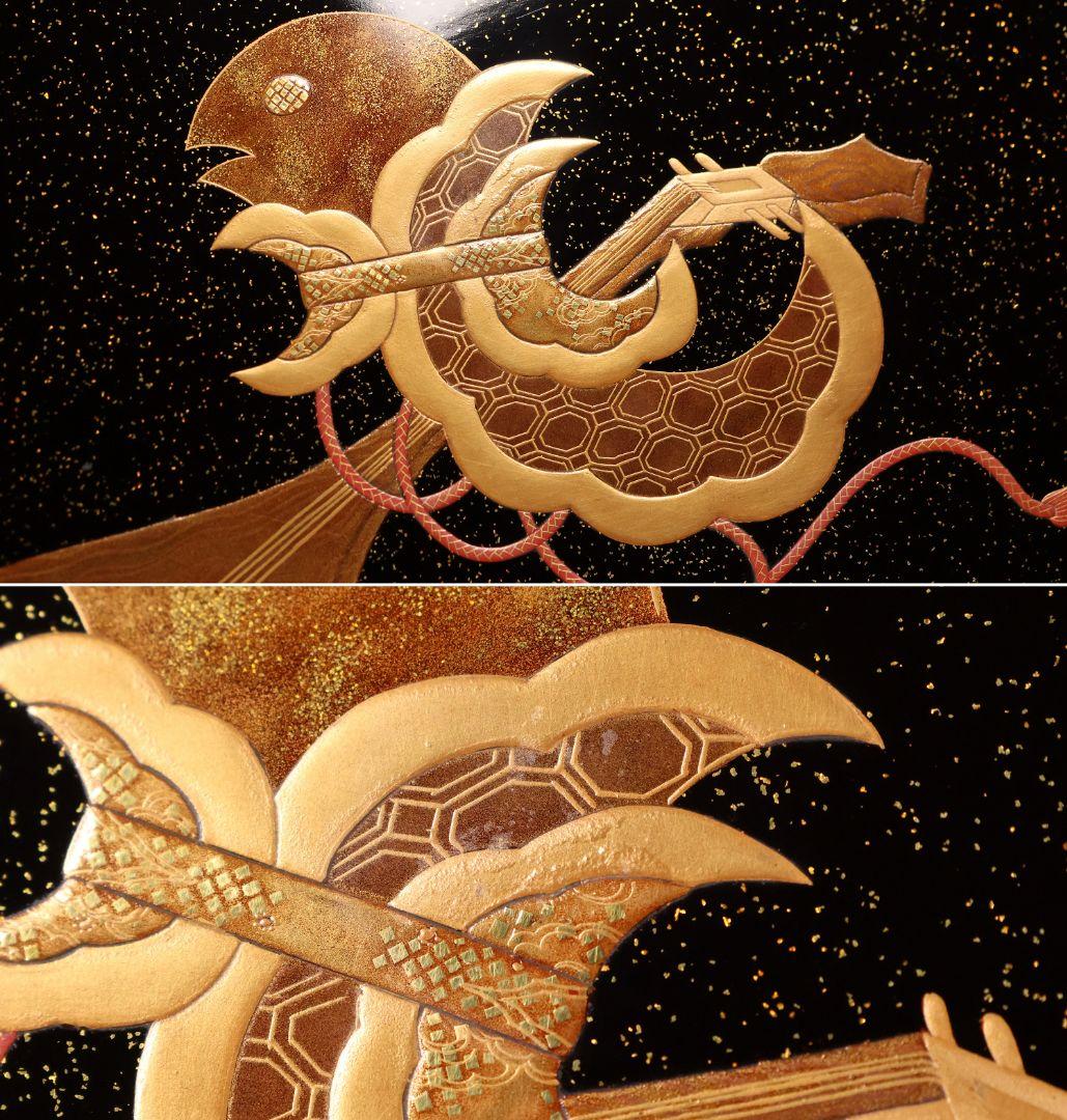 MA698】加賀蒔絵 饅羹重 楼閣山水楽器唐草 金蒔絵 木製 饅頭箱 菓子器