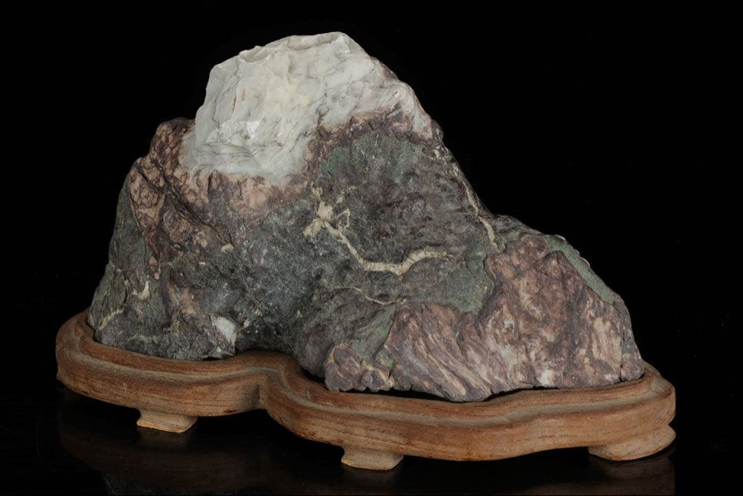 山景石 遠山 雪山景 観賞石 台座付 2.3kg 水石 自然石 盆景 盆石 飾石