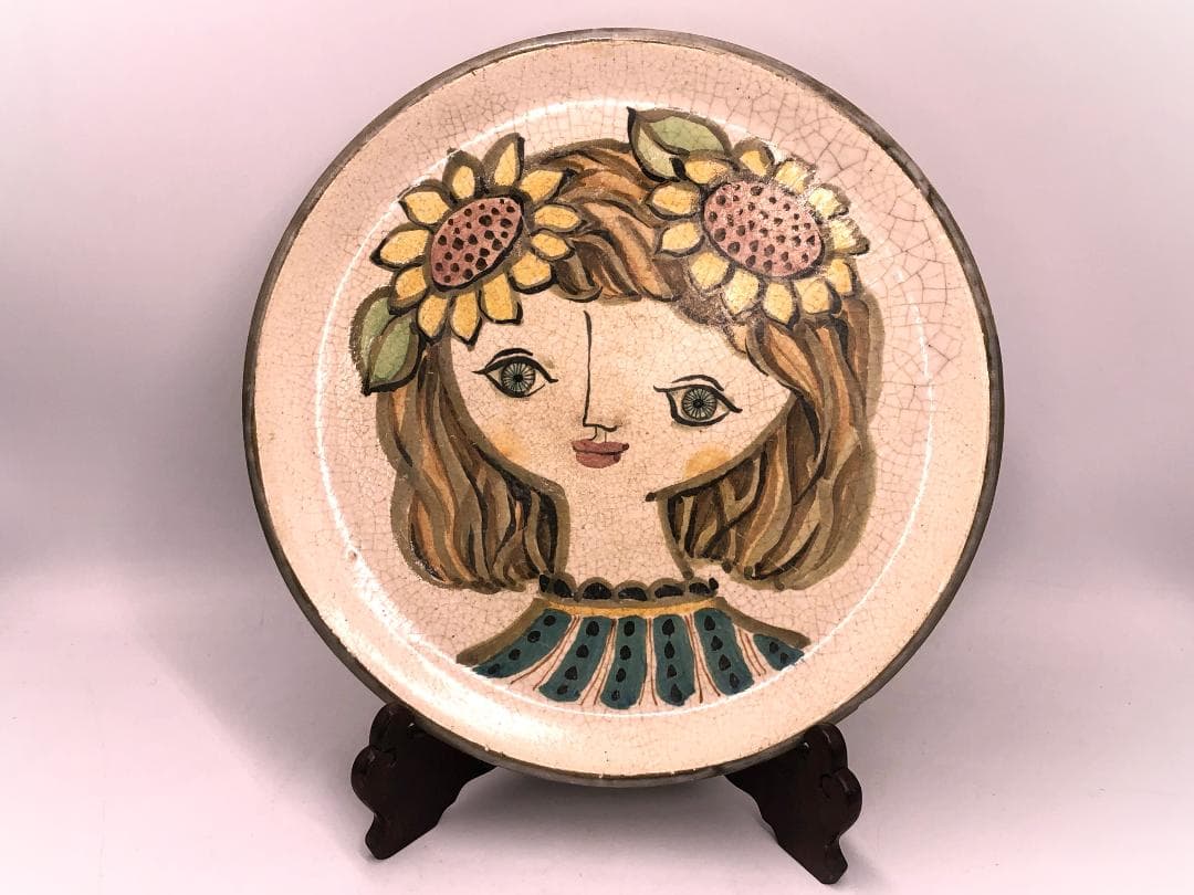 【 19世紀欧州ヴィンテージ絵皿 】『少女』　厚肉32ｃｍ ヴィエナスタイル 女性 金彩 絵皿 プレート 額装 19世紀 | 古美術ささき