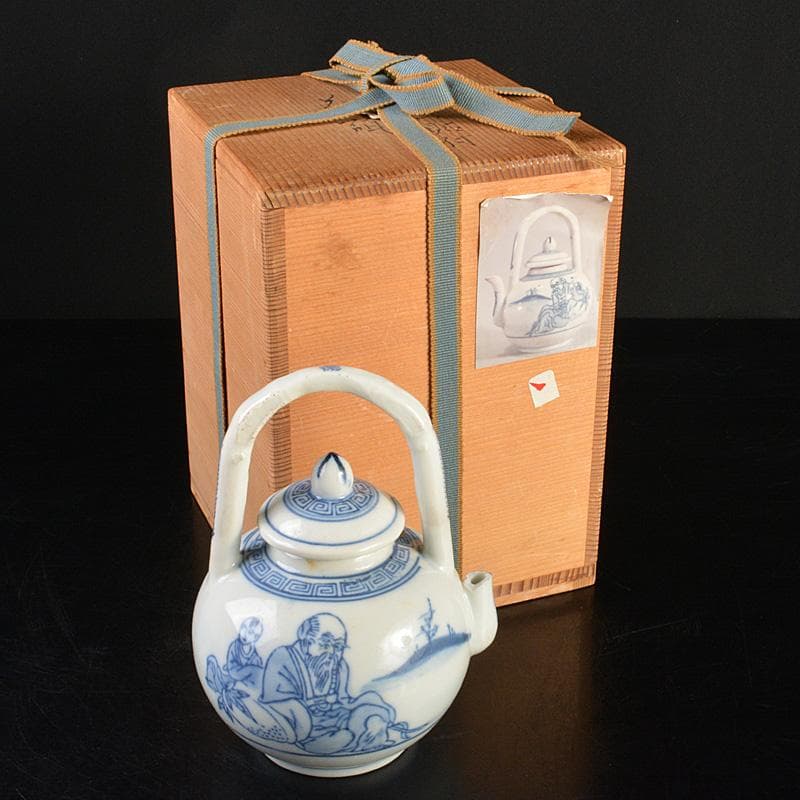 瀬戸焼　古瀬戸　染付　人物文　水注　時代箱　V　R7476 古瀬戸黄釉魚波文瓶 文化遺産オンライン