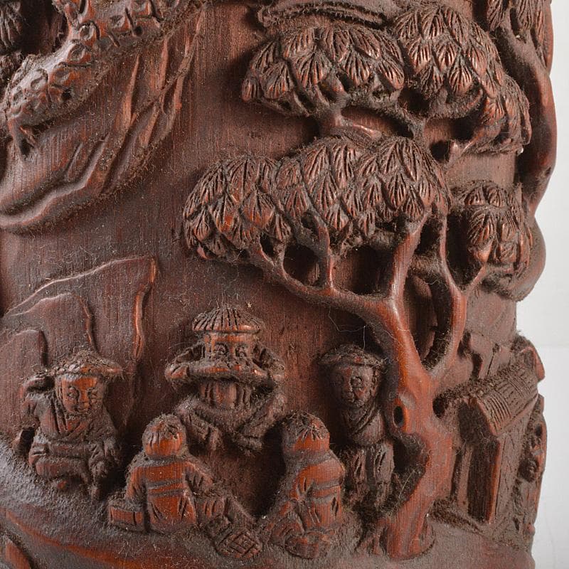 中国 乾隆御題 古竹彫刻 漢詩山水人物雕 筆筒 C R7140E - メルカリ