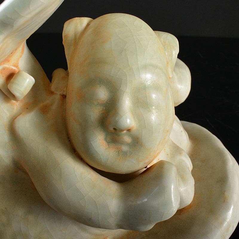 中国 粉青釉 蓮に唐子 枕 置物 V R6278 - メルカリ