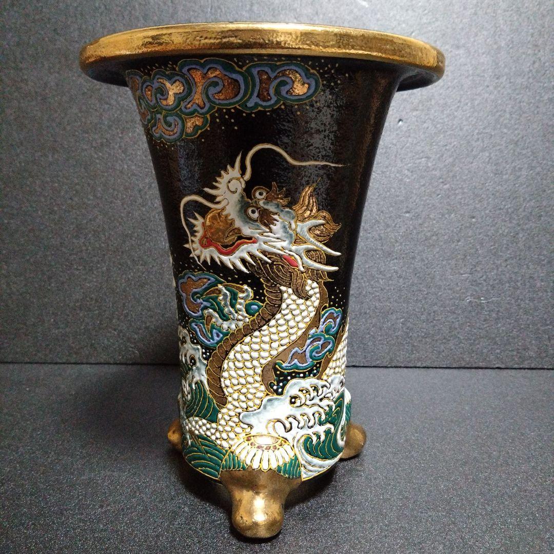 蘭鉢　龍蘭鉢 龍絵　新生活　インテリア置物 希少品・興樂園製・希少品・興樂園製・40年前の作品【龍山作・浪に龍図