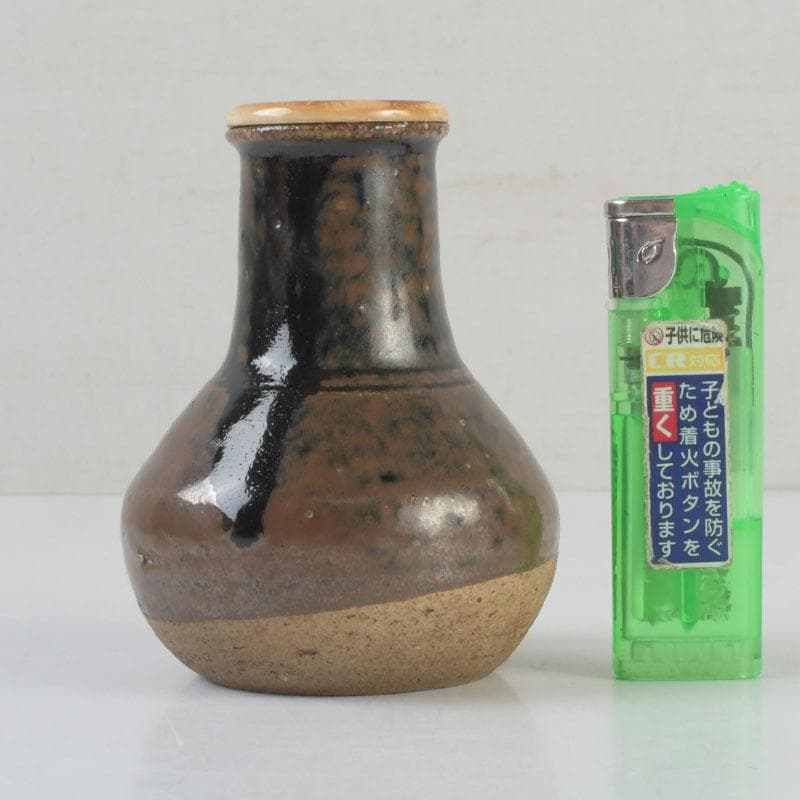 茶道具 瀬戸焼 一休作 鶴首茶入 銘「鶴寿」 仕覆付 書付共箱