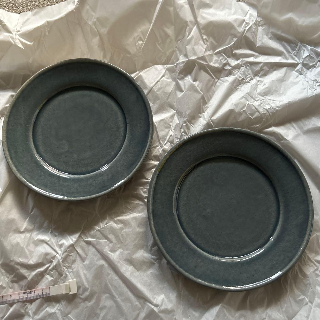 【新品未使用】大沼道行さん 水色リム皿 2枚セット① 大沼道行 二彩リム皿（M）